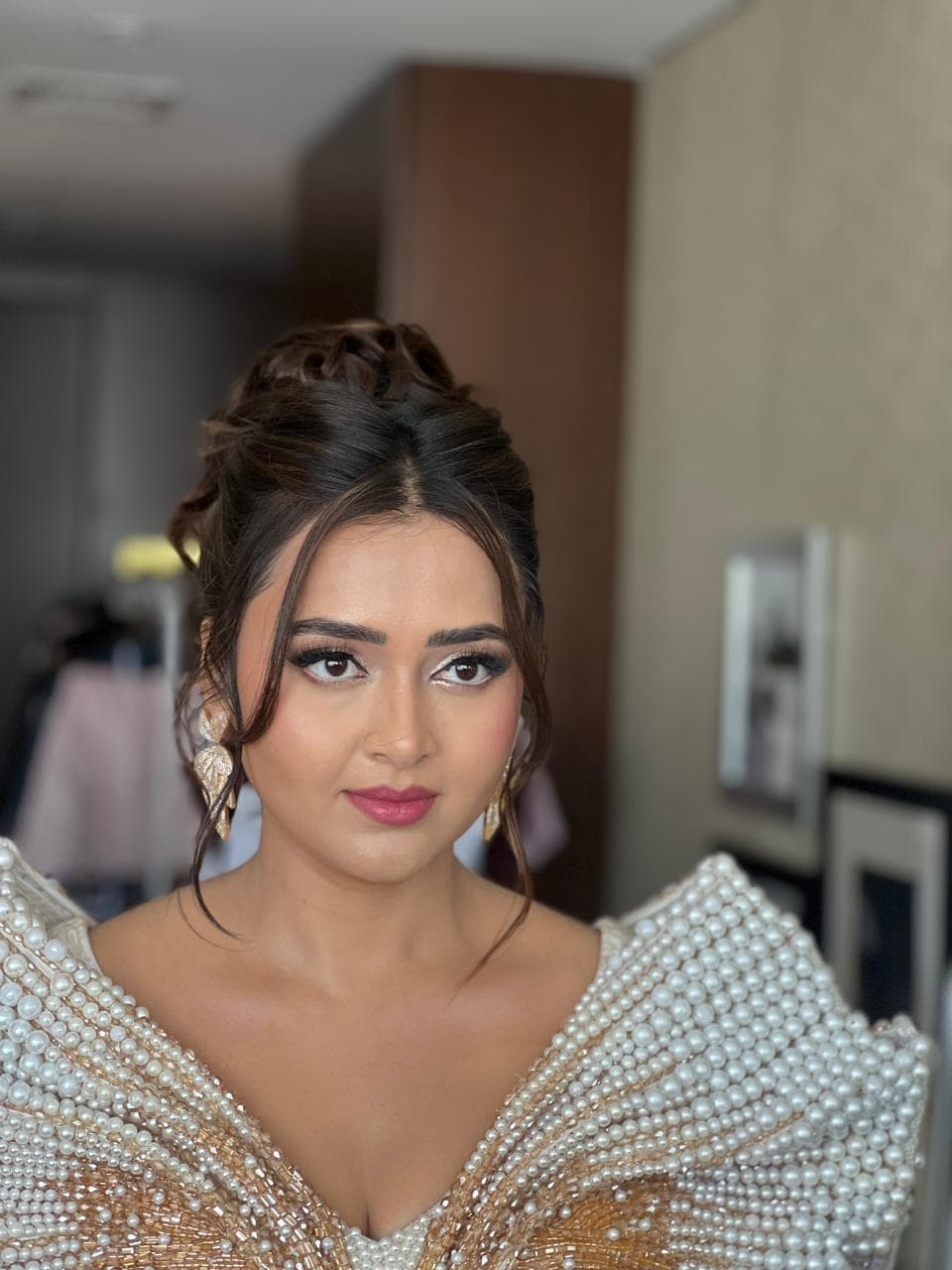 Bridal makeup with sculpted updo